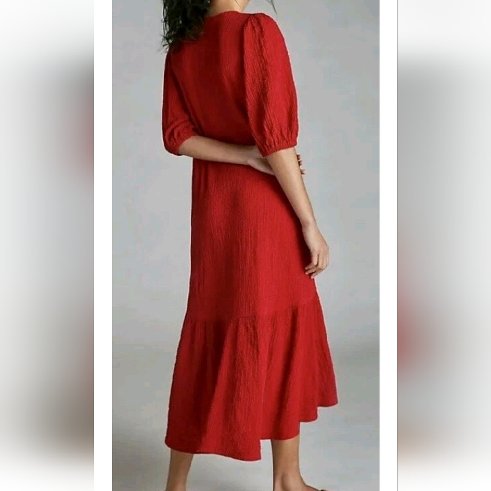 Anthropologie Maeve Red Scarletta Crinkle Midi Dress Sz XXS Petite - Picture 7 of 11